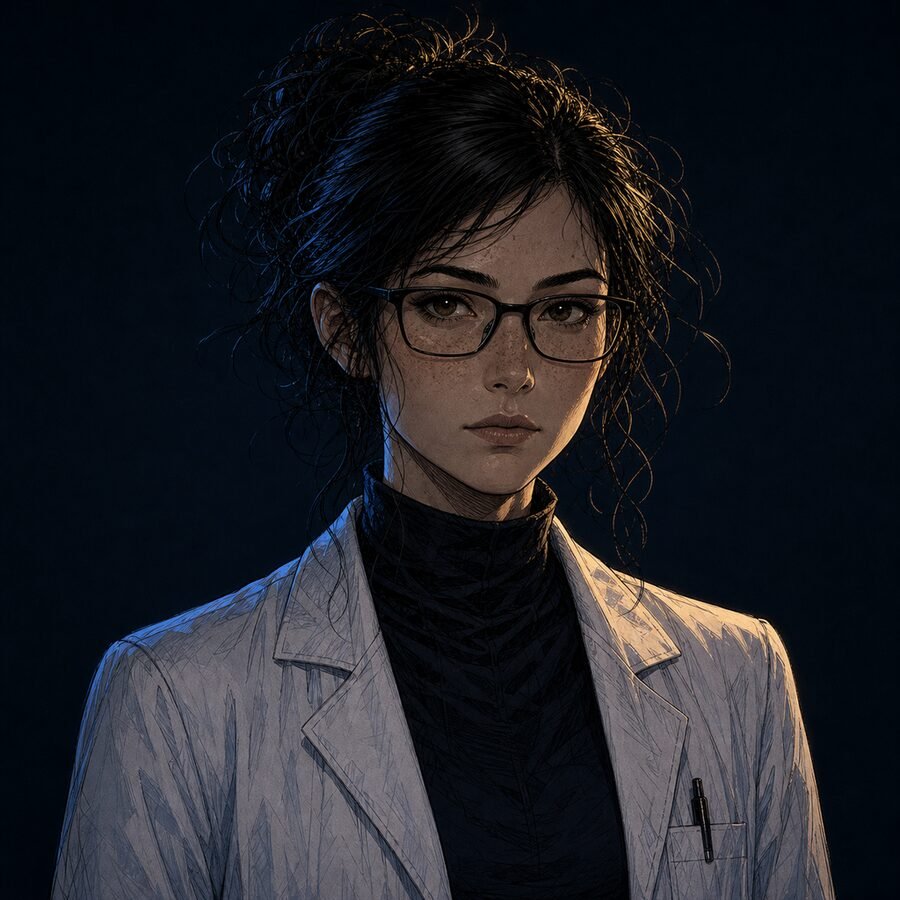 Oona in her neural band and glasses—approved master portrait for the Lambda Hearts trilogy